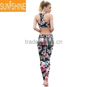 Custom Brand Women Gym Wear Floral Printing Yoga Fitness Wear Suits For Ladies thumbnail-1