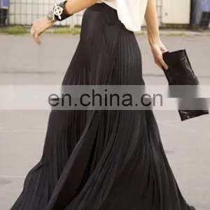 Wholesale Chic Street Styles Black Flowy Pleated Maxi Skirt thumbnail-1