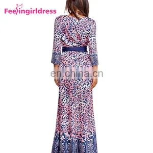 Wholesale India Fashion Printing Floral Leopard Casual Maxi Dress Long Sleeve thumbnail-3