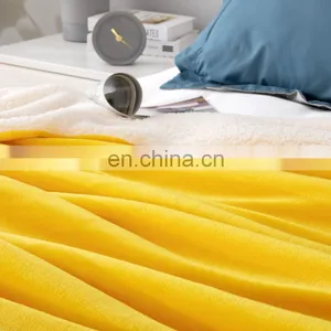 Amazon Luxury Custom OEM Yellow Fleece Throw Sherpa Blanket For Travel thumbnail-4
