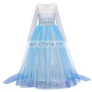 New Snow Queen Anna Elsa 2 Christmas Dress Kids Halloween Carnival Elsa Costume Girls Crystal Light Blue Long Sleeve Elsa Dress thumbnail-1