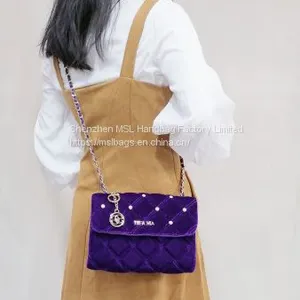 Women Shoulder Handbags Top Quality Velvet Diamond Quilted Chain Interlaced Crossbody Bags thumbnail-2