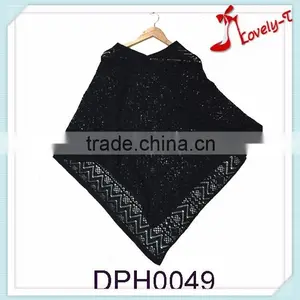 2015Black Acryclic Pullover Crochet Knit Poncho, Knitting Pattern Poncho Scarf for Wholesale thumbnail-1