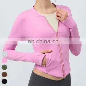 Custom Running Wear Slim Fit Yoga Jacket Double Head Zipper Sports Coat Long Sleeve Gym Fitness Tops Fleece Yoga Jacket Women thumbnail-4
