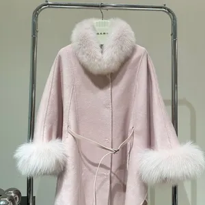 Double-faced Cashmere Coat for Women 2025 Autumn and Winter New Mid-length High-end Cloak Fox Fur Collar Wool Coat thumbnail-4
