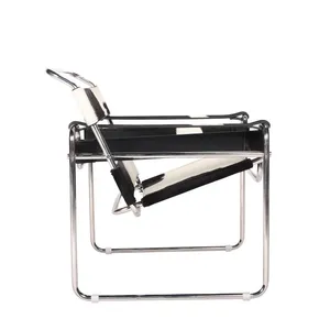 Bauhaus Wassily Chair, Marcel Breuer 1925 Replica Cowhide Leather Accent Chair With Chrome Steel Frame for Commercial & Home Use thumbnail-3