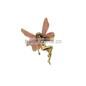 Custom-made Pink Enamel Wings Gold Coloured Fairy Brooch thumbnail-1