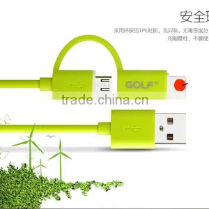 GOLF Speed 2in1 Intelligent Sync Charging Cable for Iphone 5/5s/6s/6s Plus 2.1A 105CM Micro USB TPE Cable for Android Device thumbnail-2