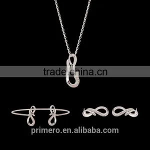 Fashion 18K White Plated Infinity Rhinestone Earrings Necklace Bracelet Set Jewelry thumbnail-2
