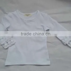 New Organic 95% Cotton 5% Spandex Best Selling Blank White Ruffles Kids t Shirt Wholesale thumbnail-5