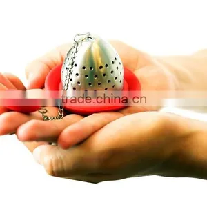 TD-072-Cute Loose Leaf Stainless Steel Tea Infuser With Silicone Drip Tray- Burgundy Red Color thumbnail-2