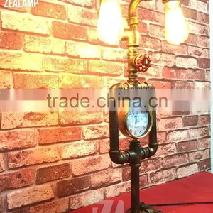 Industrial Style Pipe Lights Steampunk Pipe Table Lamp Edison Lamp Double Head With Clock thumbnail-3