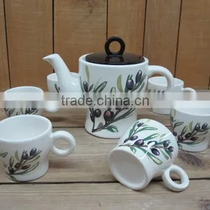 New Olive Ceramic Tea Pot With Six Cups Set thumbnail-1