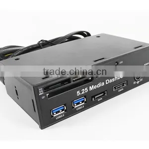 Black 5.25" Media Dashboard Front Panel PCI-E to USB 3.0 ESATA SATA Card Reader thumbnail-3