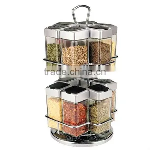 SINOGLASS 12 Pcs Square Shape Galss Spice Jar With Rack thumbnail-1