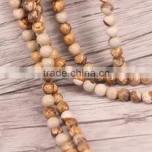 Brown Round Picture Jasper Beads Natural Stone Beads 8mm Strand 15"/Diy For Jewelry Making thumbnail-1