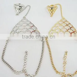 Summer Fashion Women Simple Gold Chain Slave Bangle Hand Harness Bracelets Bracelet Finger Ring thumbnail-3