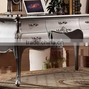 European Style Luxury Executive Office Desk, Classic Wood Carving Writing Table, Silver Foil Home Office Furniture (BF01-ML019) thumbnail-1