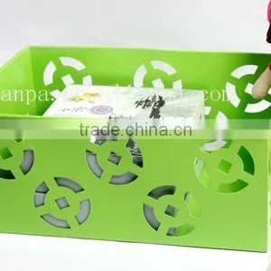 China Supplier Fancy Green Metal Engraving Desk Sundry Storage Basket thumbnail-1