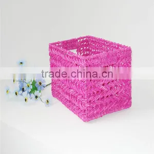 Home Garden Handwork Paper Rope Made File Book Storage Basket With Handle thumbnail-5