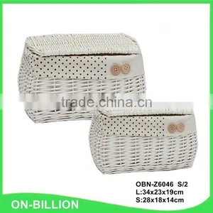 Home Lidded Set 2 Decorative Oval White Wicker Egg Basket thumbnail-2