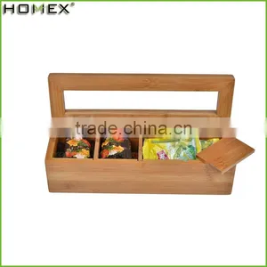100% Natural Bamboo Storage Box With Lid Beautiful Tea Bag Storage Box With 4 Equally Divided Compartments/Homex_Factory thumbnail-1