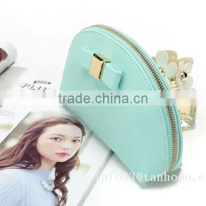 Cosmetic Bag Brass Zipper Top Good PU Leather Hard Cosmetic Bag With Lining thumbnail-1