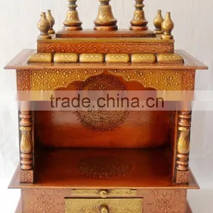 Hand Painted Copper Finish Mini Wooden Temple With 1 Drawer thumbnail-1