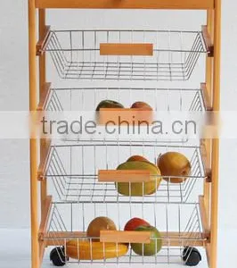 USA /EU FASHIONAL Wooden Kitchen Trolley With FOUR Metal Wire Brackets/ceramic Tile on Top With Drawer thumbnail-2