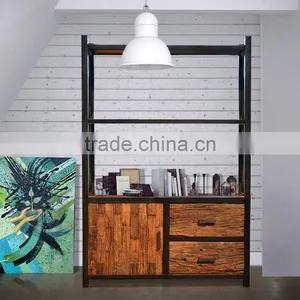 Bookcase Iron Rustic With Teak Wood Furniture thumbnail-1