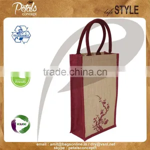 Jute Wine Bag With Padded Rope Handle for Two Bottle thumbnail-2