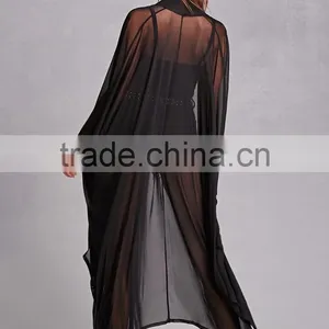Sheer Mesh Cardigan, Open Front Long Dolman Sleeves Women Long Cardigans thumbnail-4