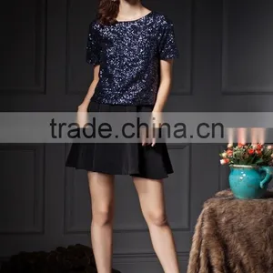 Latest Design Summer Hot Sequin Lady Office t Shirt Low Price thumbnail-2