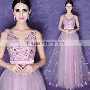 Handmade Crystal Beaded Sheath Nude Evening Pink Prom Dress thumbnail-1