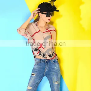 Two Color 3/4 Sleeve Fashion Design 2015 New Design Chiffon Ladies Blouse thumbnail-1