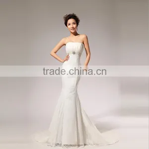 2017 Fashion Custom Lace Halter Wedding Dress Shoulder off Tie Back Dress Fishtail Wedding Evening Dress thumbnail-3