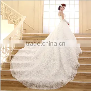2016 New Wedding Fashion Towel Diamond Korean Style Long Drag Tail Thin Brides Winter Wedding Dress thumbnail-2