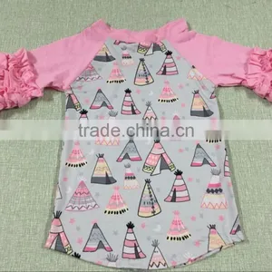 Wholesale Baby Clothes Cotton 3/4 Sleeve Ruffle Raglan,baby Icing Ruffle Top thumbnail-2