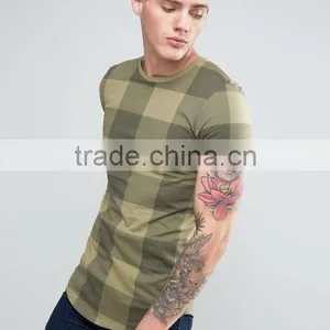 Longline T-Shirt With Curved Hem In Check Print thumbnail-1