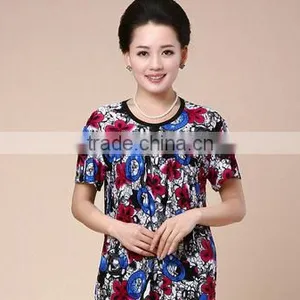 The New 2017 Middle-aged and Old Women's Ice Silk Cotton Round Collar T-shirt Foreign Trade the Original Single Mother Big Yards thumbnail-1