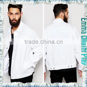 Pure White Washed Windbreaker 4 Pockets Man's Long Denim Jackets thumbnail-1