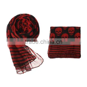 Hot Sale Women's Halloween Skull Printed Voile Scarf Decorative Scarves thumbnail-1
