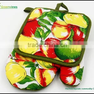 2pc Kitchen Set Oven Glove Pot Holder Cotton Printed Oven Mitt and Pot Holder Set for Kitchen thumbnail-4
