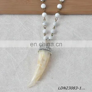 Fabulous Natural Stone Horn Pendant Bohemian Vintage Long Beaded Charm Agate Necklace for Women thumbnail-4