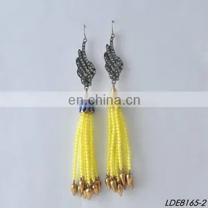 Long Beaded Bridal Tassel Earrings Post Earrings in Turquoise Statement Seed Beads Earclip Dangle Earstuds Bridesmaid Earring thumbnail-4