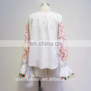 Latest Fashion Blouse Design Long Sleeve Printed Cactus Women Model Simple Design Blouse thumbnail-6