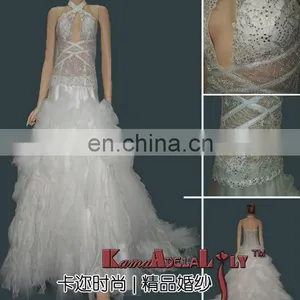 EB717 Halter Sexy Carved Special Design Wedding Dress Crystal Bodice Evening Dress thumbnail-1