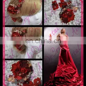 Aidocrystal Red Wedding Hairpiece Hair Flower Bridal Hair Clip Handmade Rhinestone Headpiece Hair Accessories thumbnail-1