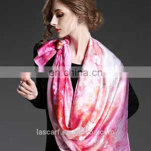 Pink Silk Square Scarf for Women With Flowers thumbnail-3