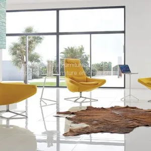 Modern Living Room Furniture Leather Cushion Metal Leg Lounge Chairs thumbnail-2